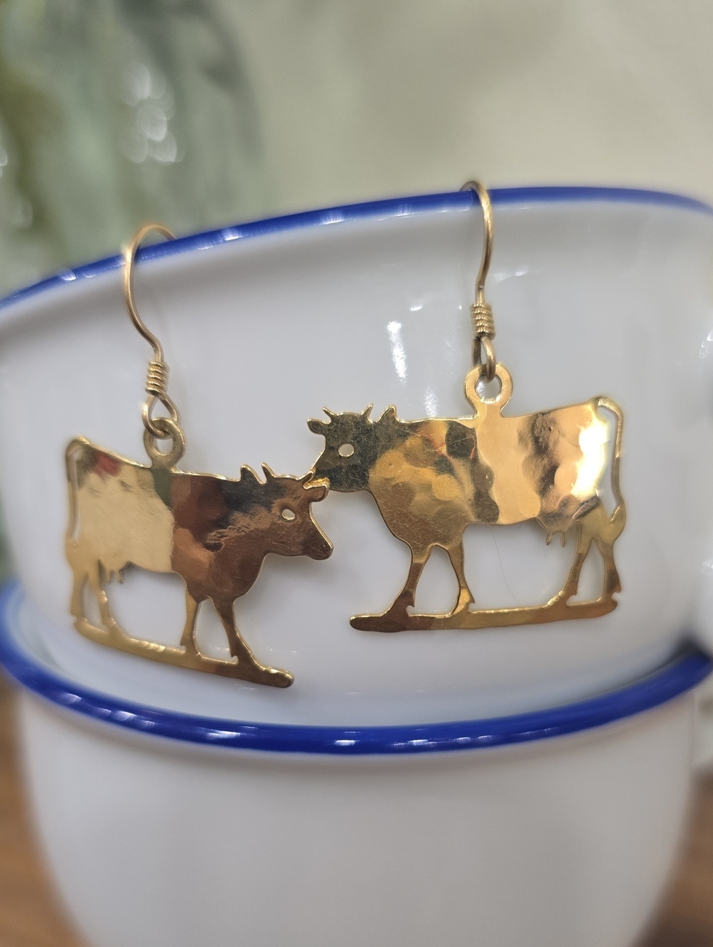 WILD BRYDE Gold Cow Silhouette Drop Earrings